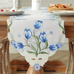 Satin Tulip Flower Table Runner Red Yellow Print Spring Summer Table Runner