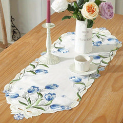 Satin Tulip Flower Table Runner Red Yellow Print Spring Summer Table Runner