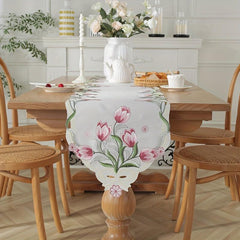 Satin Tulip Flower Table Runner Red Yellow Print Spring Summer Table Runner