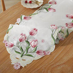 Satin Tulip Flower Table Runner Red Yellow Print Spring Summer Table Runner