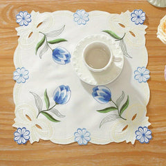 Satin Tulip Flower Table Runner Red Yellow Print Spring Summer Table Runner