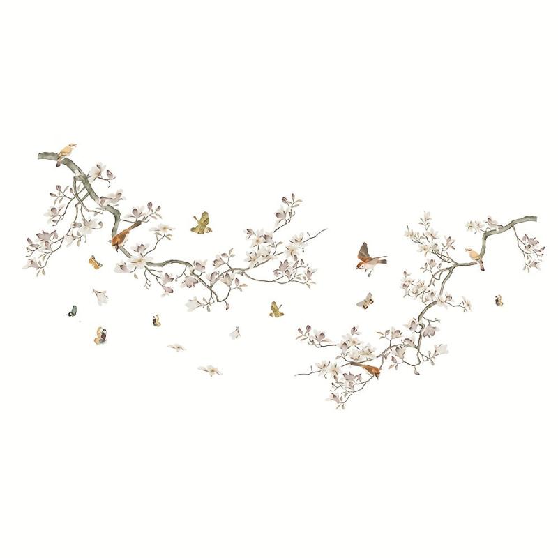 3pcs Fresh Branches Bird Butterfly Wall Sticker Self-adhesive
