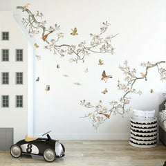 3pcs Fresh Branches Bird Butterfly Wall Sticker Self-adhesive