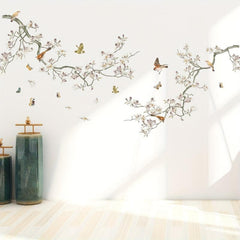 3pcs Fresh Branches Bird Butterfly Wall Sticker Self-adhesive