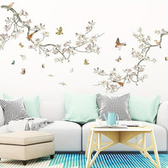 3pcs Fresh Branches Bird Butterfly Wall Sticker Self-adhesive