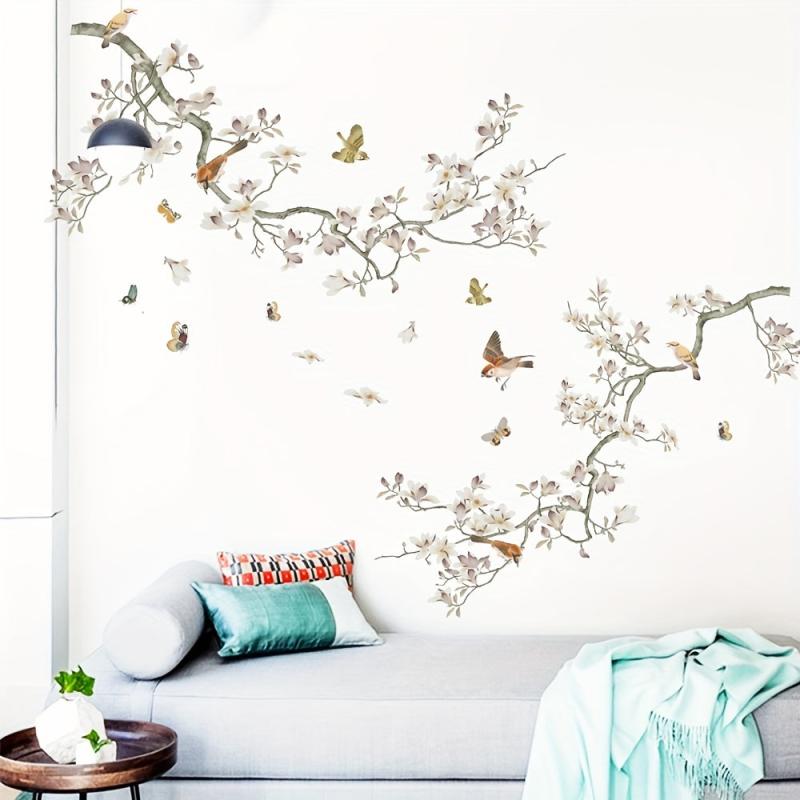 3pcs Fresh Branches Bird Butterfly Wall Sticker Self-adhesive