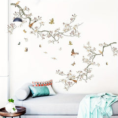 3pcs Fresh Branches Bird Butterfly Wall Sticker Self-adhesive