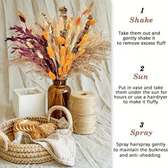 66pcs Orange Dried Pampas Grass for Boho Decor