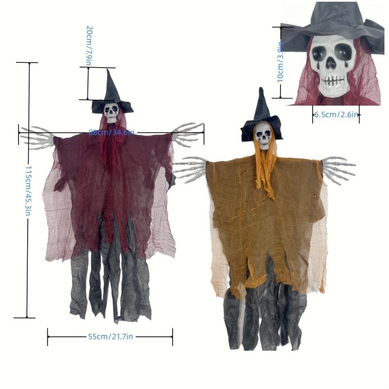 2pcs Halloween Hanging Skeleton Ghost Decorations 45.6 Scary Grim Reapers Hat