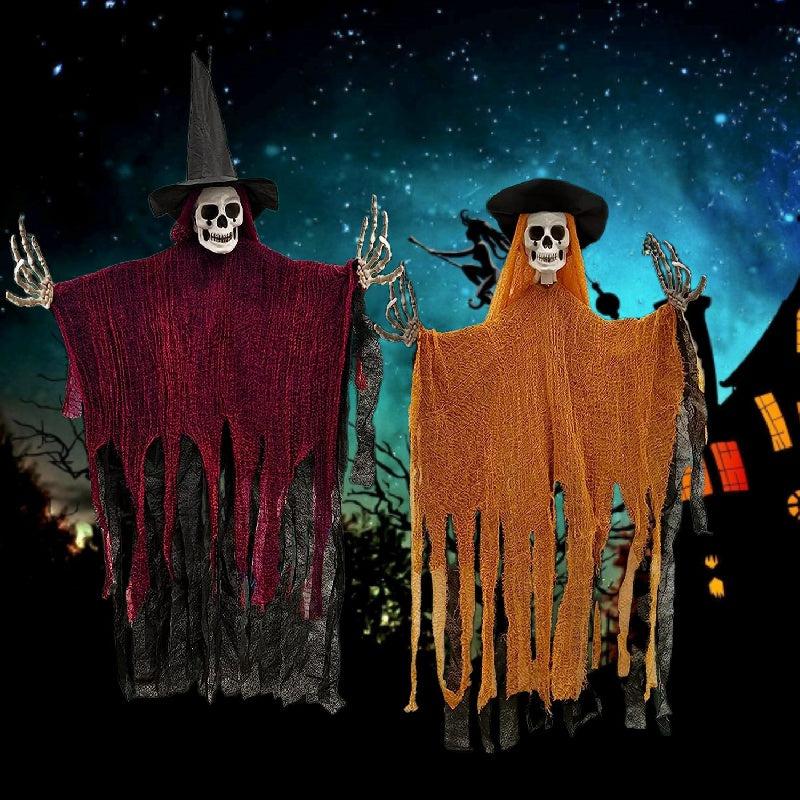 2pcs Halloween Hanging Skeleton Ghost Decorations 45.6 Scary Grim Reapers Hat
