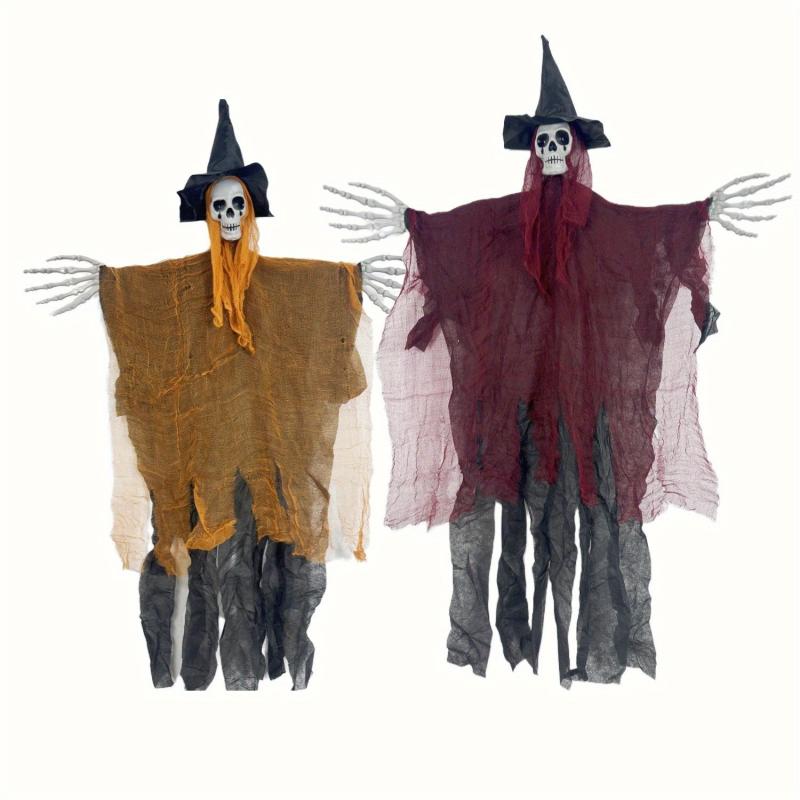 2pcs Halloween Hanging Skeleton Ghost Decorations 45.6 Scary Grim Reapers Hat