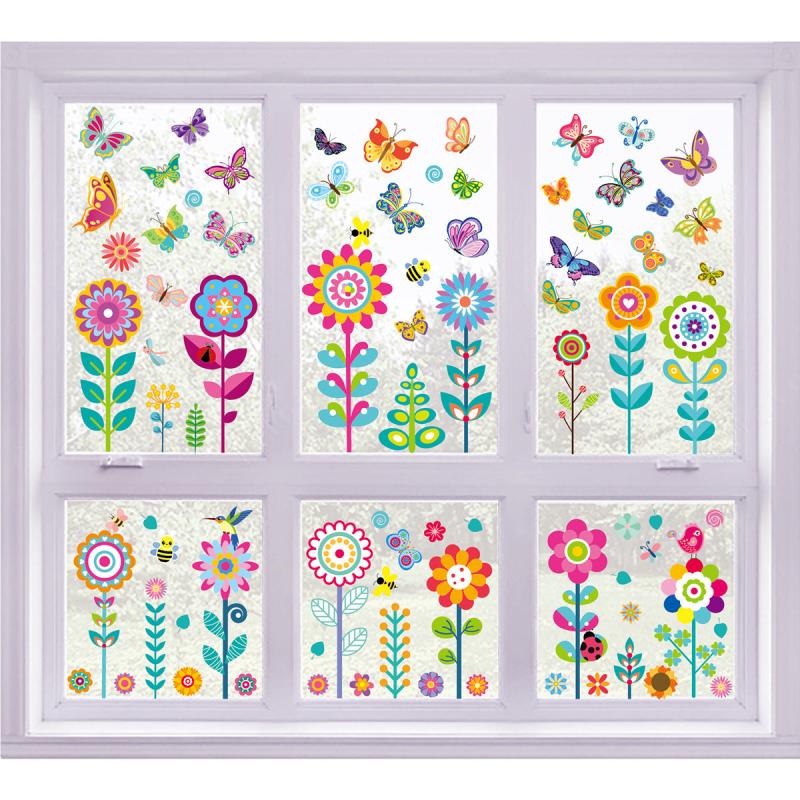 Spring Flower Butterfly Window Stickers Set