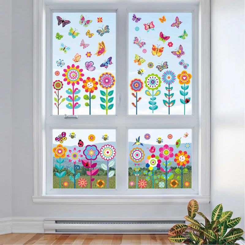 Spring Flower Butterfly Window Stickers Set