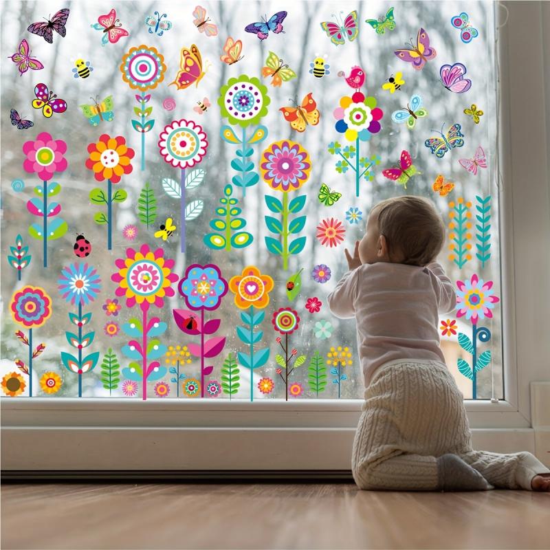 Spring Flower Butterfly Window Stickers Set