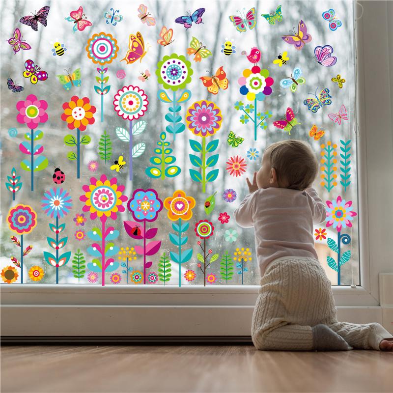 Spring Flower Butterfly Window Stickers Set
