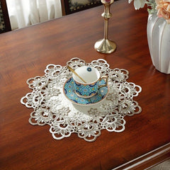 Polyester Fiber Leather Tablecloth with Lace Plate Mat