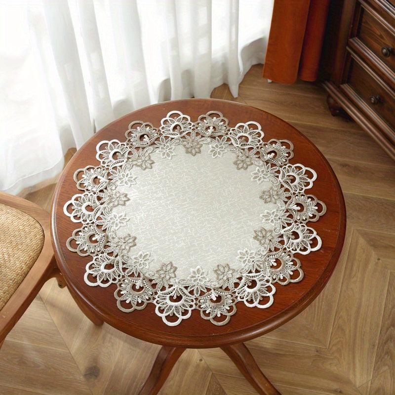 Polyester Fiber Leather Tablecloth with Lace Plate Mat