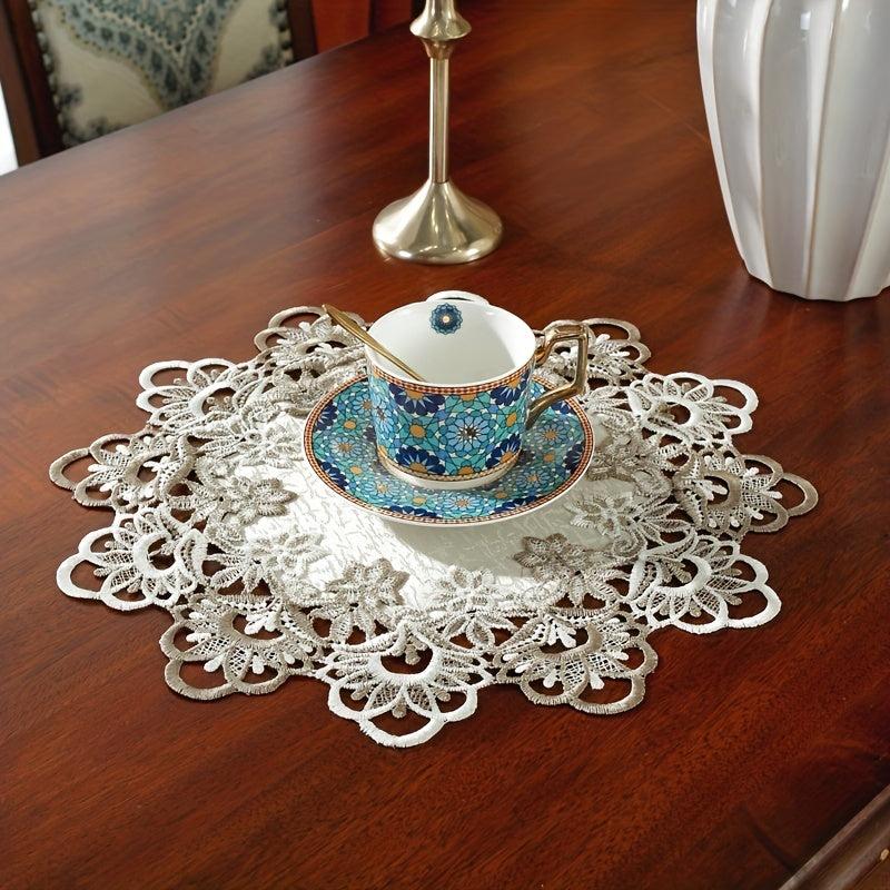 Polyester Fiber Leather Tablecloth with Lace Plate Mat
