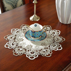 Polyester Fiber Leather Tablecloth with Lace Plate Mat