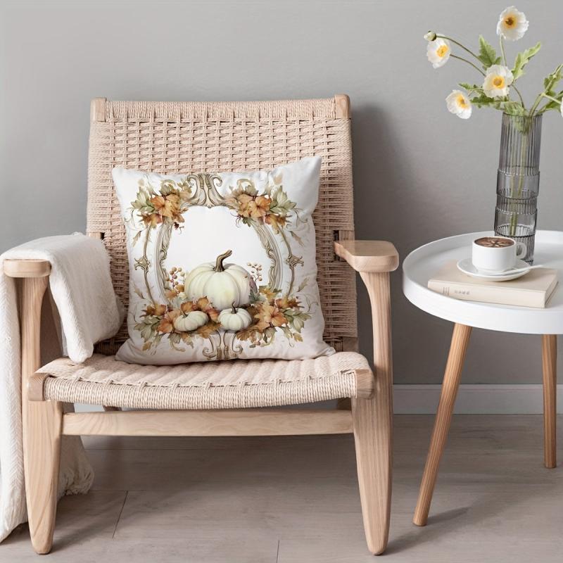 Autumn Pumpkin Flowers Print Pillowcase Home Decor