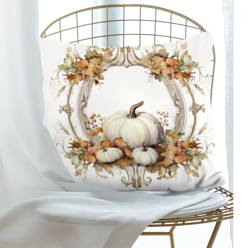 Autumn Pumpkin Flowers Print Pillowcase Home Decor