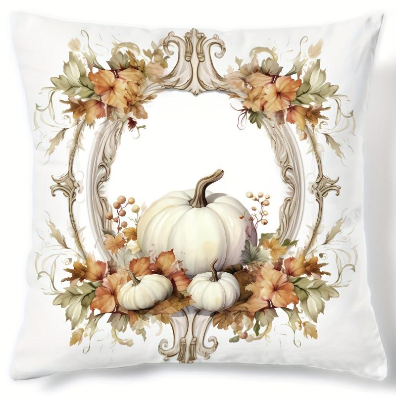 Autumn Pumpkin Flowers Print Pillowcase Home Decor