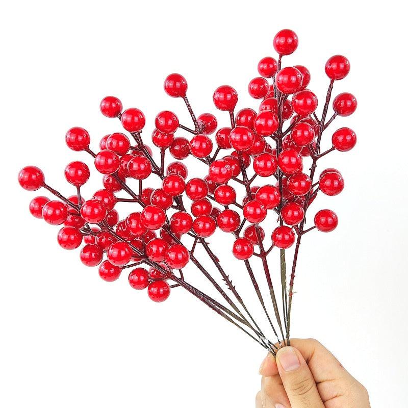 5pcs Artificial Red Berry Cherry Christmas Tree Family Holiday Decoration