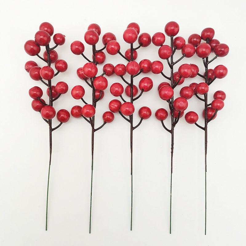 5pcs Artificial Red Berry Cherry Christmas Tree Family Holiday Decoration