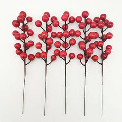5pcs Artificial Red Berry Cherry Christmas Tree Family Holiday Decoration