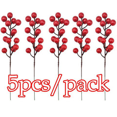 5pcs Artificial Red Berry Cherry Christmas Tree Family Holiday Decoration