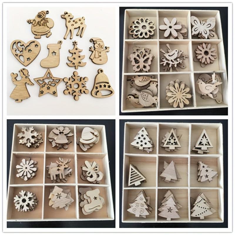 50pcs Christmas Wooden Ornaments Decorative Wood Slices For Tree Craft