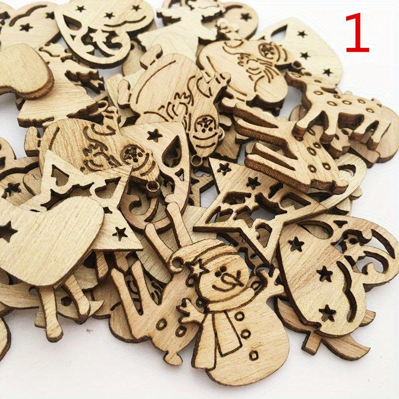 50pcs Christmas Wooden Ornaments Decorative Wood Slices For Tree Craft
