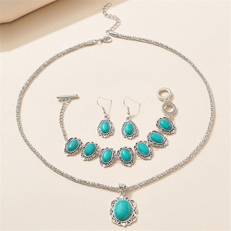 Bohemian Turquoise Jewelry Set - Necklace, Bracelet, Earrings