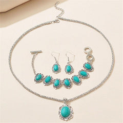 Bohemian Turquoise Jewelry Set - Necklace, Bracelet, Earrings