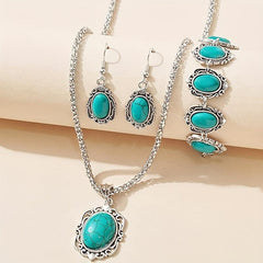 Bohemian Turquoise Jewelry Set - Necklace, Bracelet, Earrings
