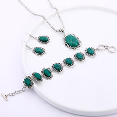 Bohemian Turquoise Jewelry Set - Necklace, Bracelet, Earrings