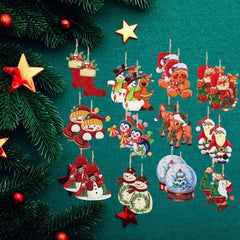 24pcs Wooden Christmas Ball Santa & Snowman Theme Party Home Decorations