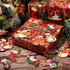 24pcs Wooden Christmas Ball Santa & Snowman Theme Party Home Decorations