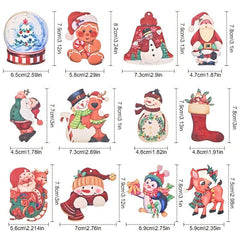 24pcs Wooden Christmas Ball Santa & Snowman Theme Party Home Decorations