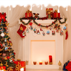 24pcs Wooden Christmas Ball Santa & Snowman Theme Party Home Decorations