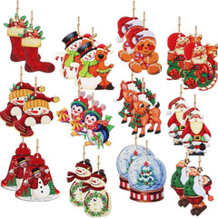 24pcs Wooden Christmas Ball Santa & Snowman Theme Party Home Decorations