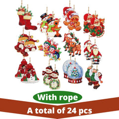24pcs Wooden Christmas Ball Santa & Snowman Theme Party Home Decorations