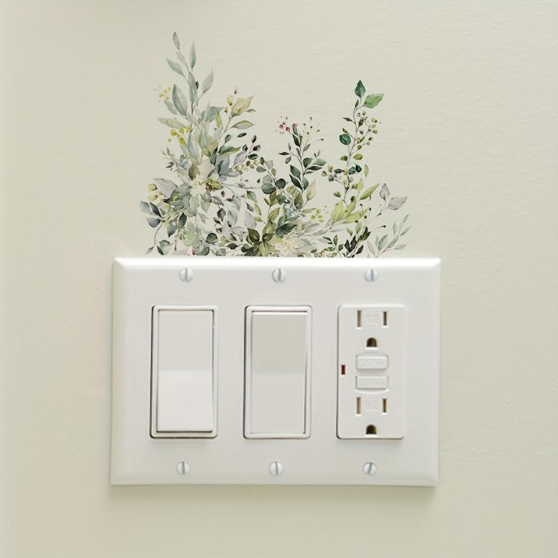 Switch Sticker Plant Flower Leaf Self-adhesive Wall Sticker Room Decor