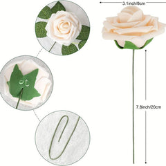 25pcs Artificial Cream Roses Flowers With Stems DIY Crafts Outdoor Parties Decor