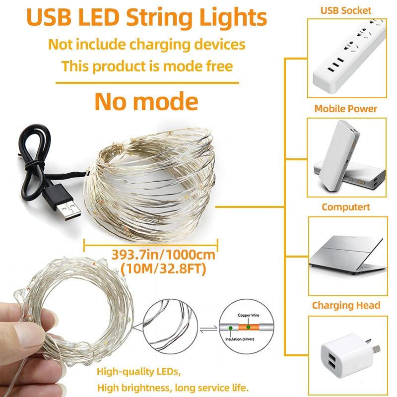 USB LED String Lights Copper Wire Garland Light Waterproof Fairy Lights