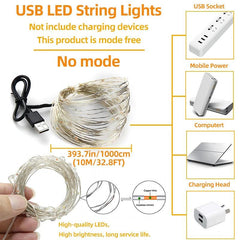 USB LED String Lights Copper Wire Garland Light Waterproof Fairy Lights