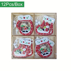 12pcs Xmas Snowflakes Wooden Pendants Home Hanging Decoration