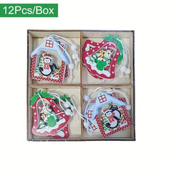 12pcs Xmas Snowflakes Wooden Pendants Home Hanging Decoration