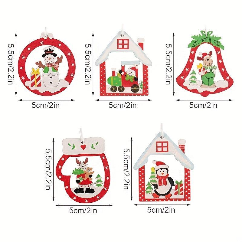 12pcs Xmas Snowflakes Wooden Pendants Home Hanging Decoration