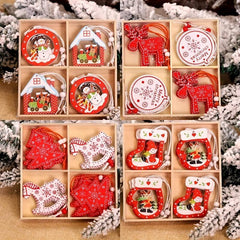 12pcs Xmas Snowflakes Wooden Pendants Home Hanging Decoration